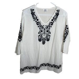 Chic Connection Blouse Women's Medium Sheer Embroidered Boho Lightweight Top